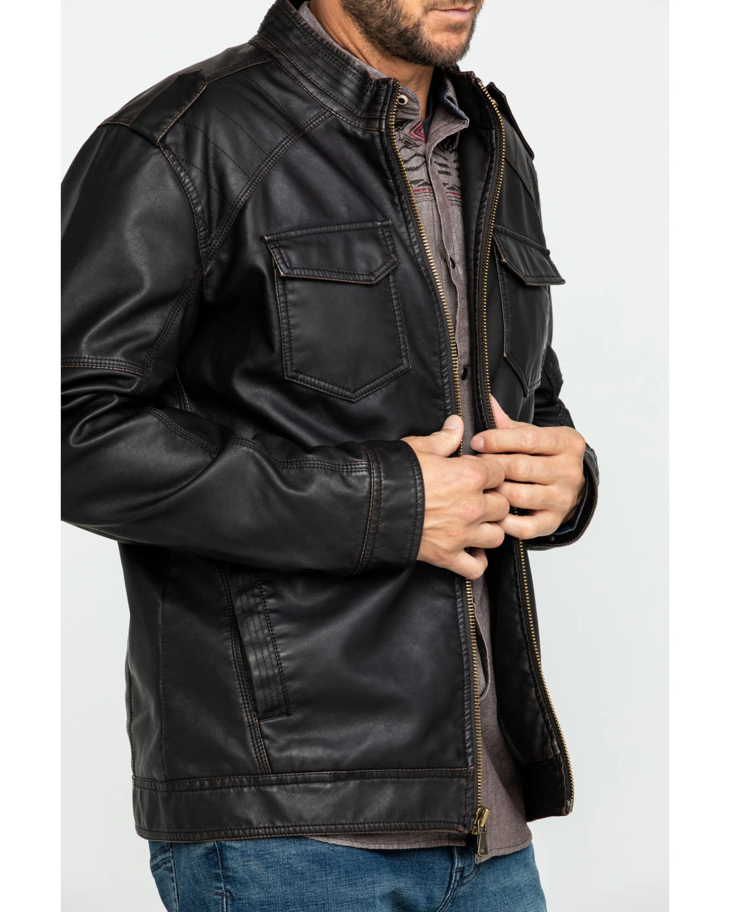 Cody James Men's Backwoods Distressed Faux Leather Moto Jacket 4 Cody James Men's Backwoods Distressed Faux Leather Moto Jacket - Image 4