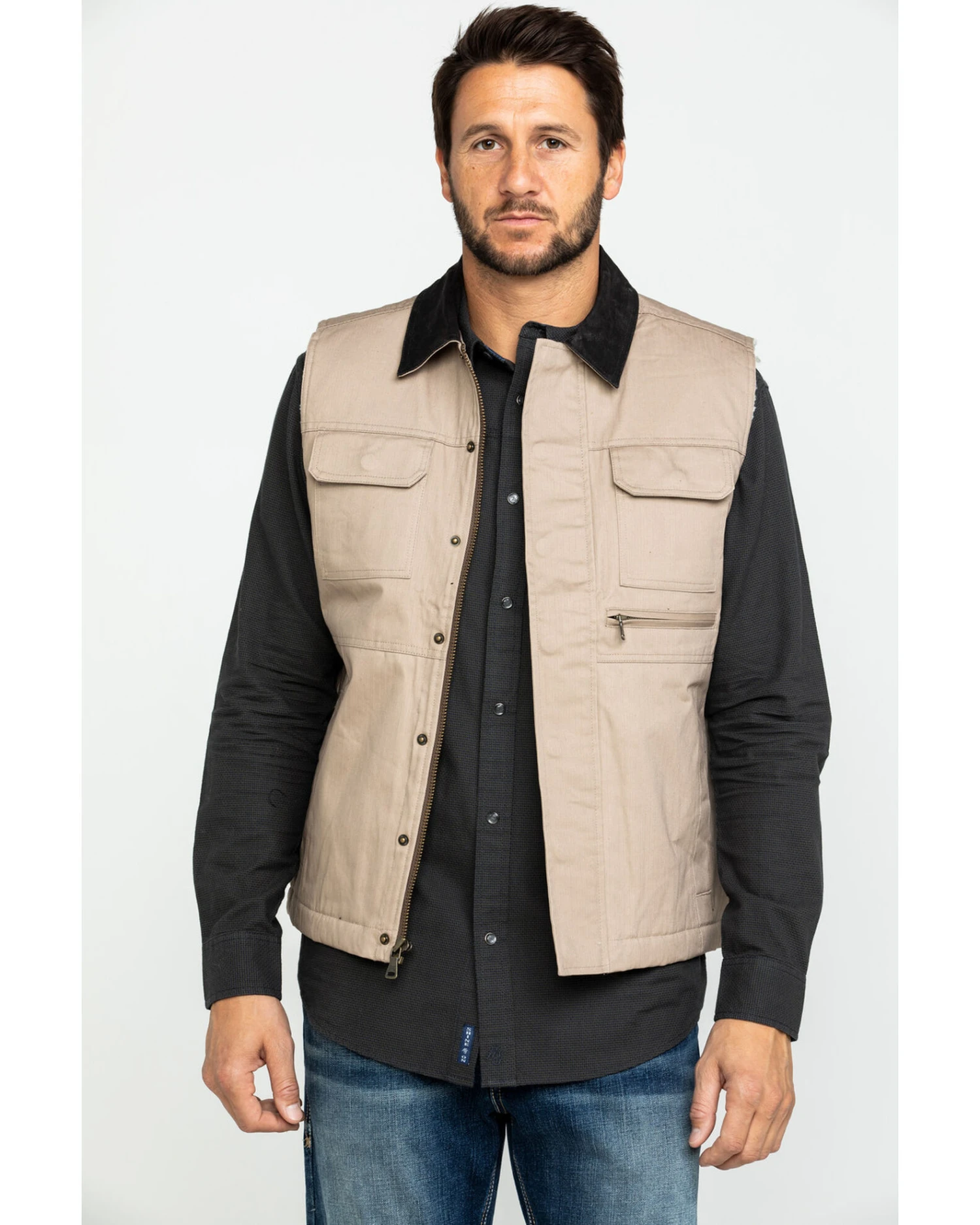 Cody James Men's Tan Ranchero Timberwolf Canvas Vest 2 Cody James Men's Tan Ranchero Timberwolf Canvas Vest - Image 2