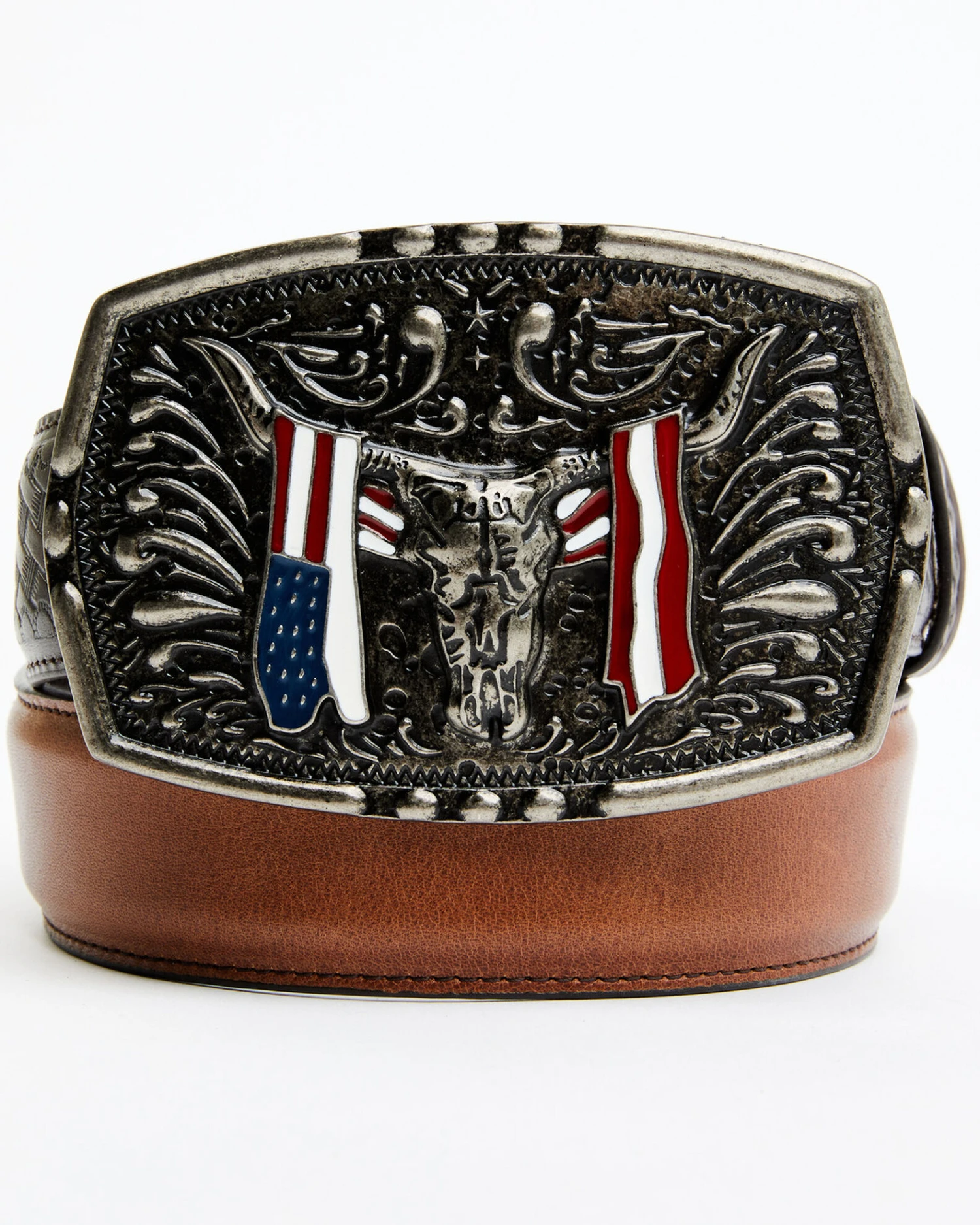 Cody James Men's Longhorn Americana Draped Flag Basketweave Buckle Belt 1 Cody James Men's Longhorn Americana Draped Flag Basketweave Buckle Belt