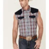 Cody James Men's Anthem Plaid Bubba Sleeveless Snap Western Shirt  