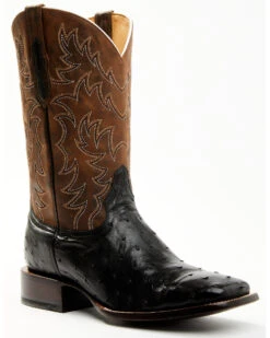Cody James Men's Saddle Black Full-Quill Ostrich Exotic Western Boots - Broad Square Toe 
